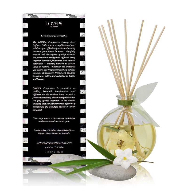 LOVSPA Reed Diffuser Set, Bamboo Jasmine Scented Oil Diffuser with Sticks, Home Fragrance Accessories for Bathroom Shelf Decor, Aroma Diffusers for Home or Office Desk, USA Made - Image 2
